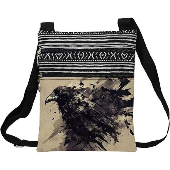 NEW Messenger Bag Purse Adjustable Strap Zipper Closure 9.25 x 7.48" Black Raven - Picture 1 of 3